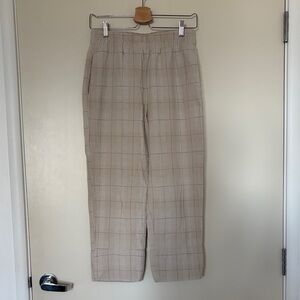 Beige Plaid Cotton-Linen Pants